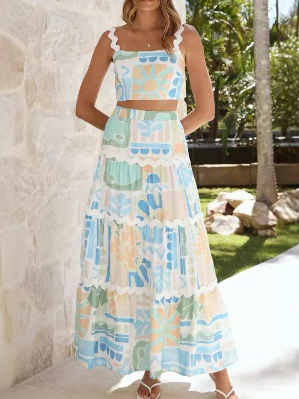 Zimmermann Pastel Geo Print Tiered Maxi Skirt Women Two-piece set
